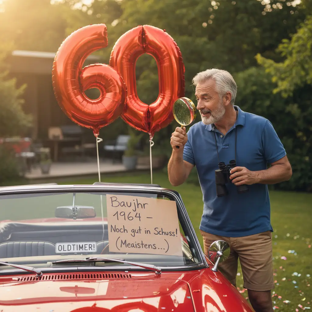 Ein Mann feiert seinen 60. Geburtstag mit einem lustigen Spruch