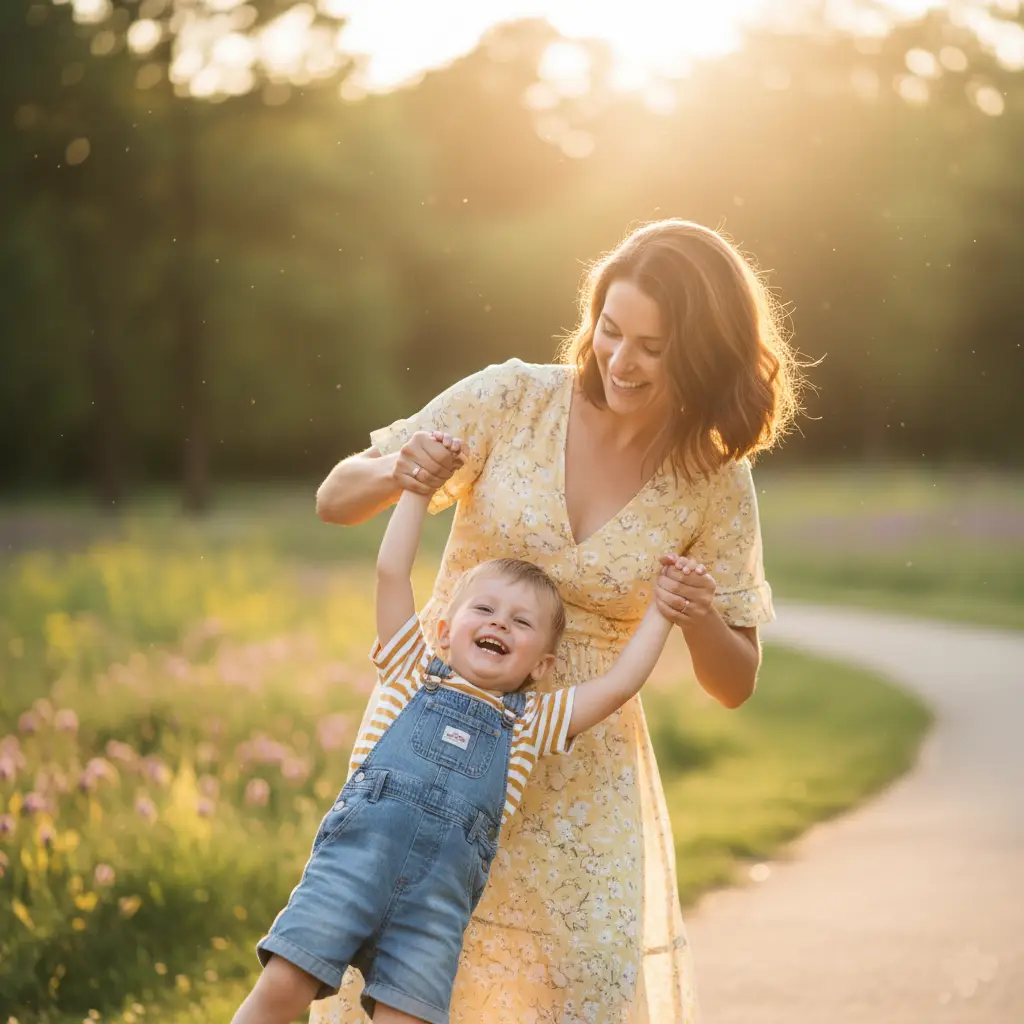 Fröhliche Mutter mit ihrem jungen Sohn