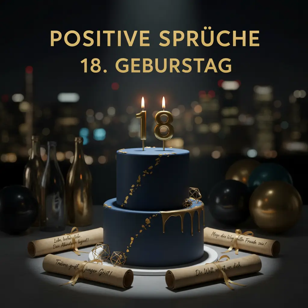 Geburtstagstorte zum 18 Geburtstag mit Schriftrollen mit positiven Sprüchen