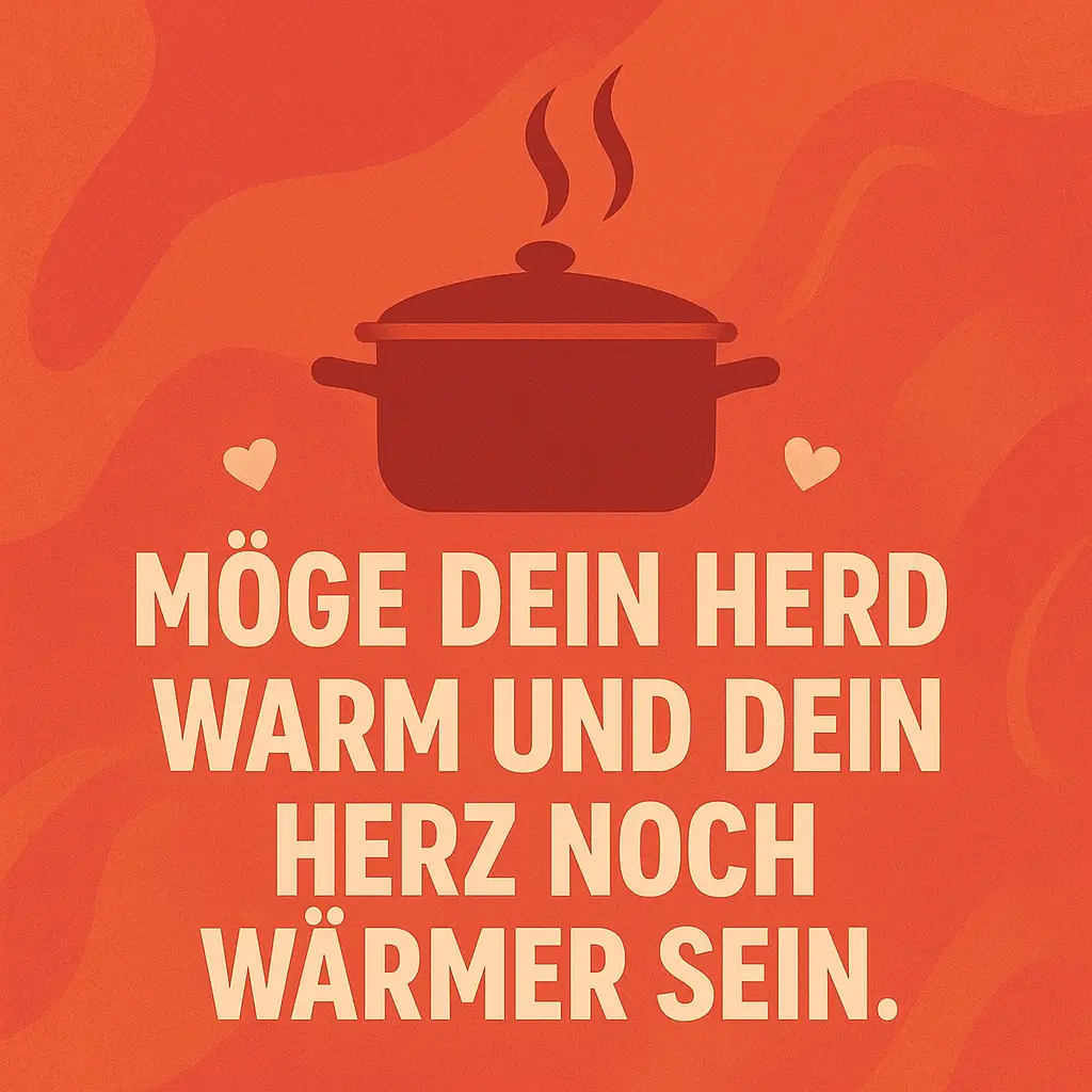 Abstrakte warme Grafik mit Topf- und Herz-Symbolen, die Wärme und Geborgenheit darstellen.