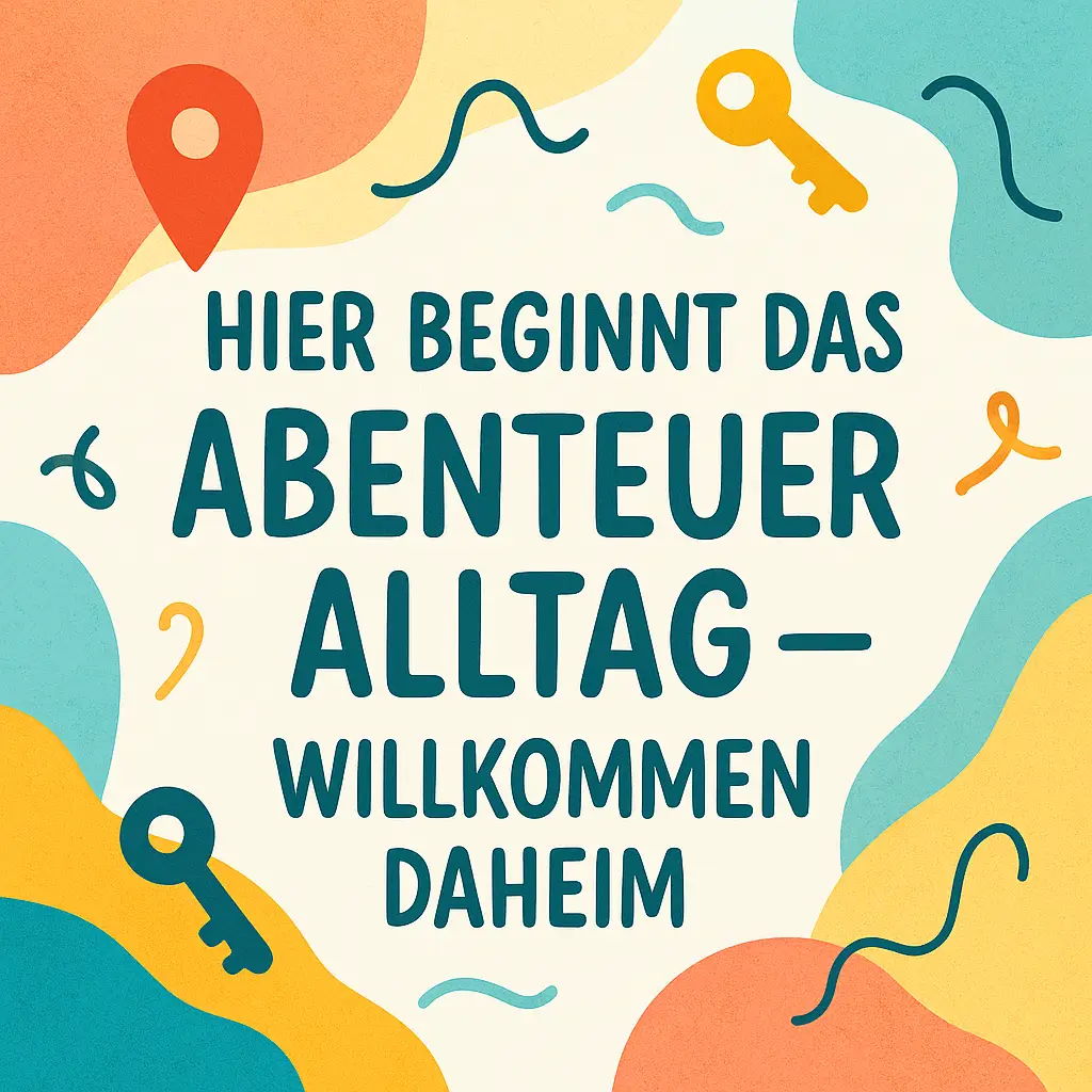 Abstraktes Design mit Herz-Pin und Schlüsselsymbolen, steht für Start ins neue Zuhause.