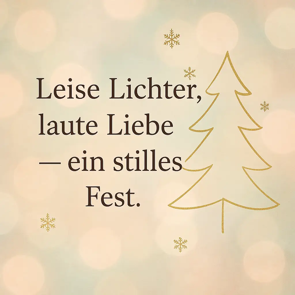 Abstraktes Bild mit pastellfarbenen Lichtern, goldener Baumzeichnung und stilisierten Schneeflocken.