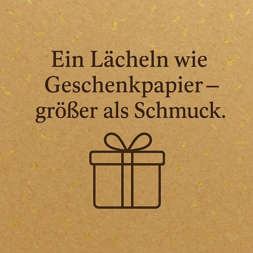 Brauner Kraftpapier-Hintergrund mit goldenen Akzenten und einer stilisierten Geschenkband-Illustration.