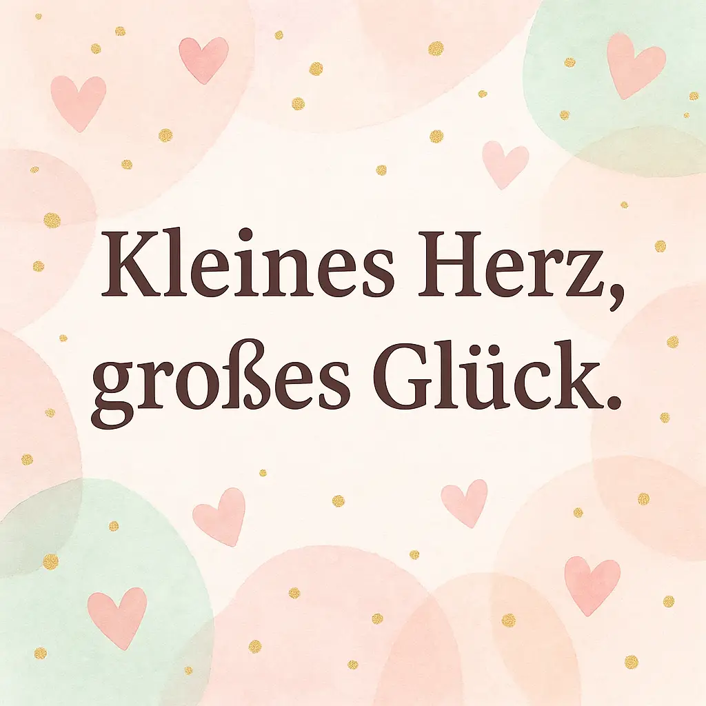 Abstraktes pastellfarbenes Muster mit Herzen und goldenen Konfetti-Akzenten.