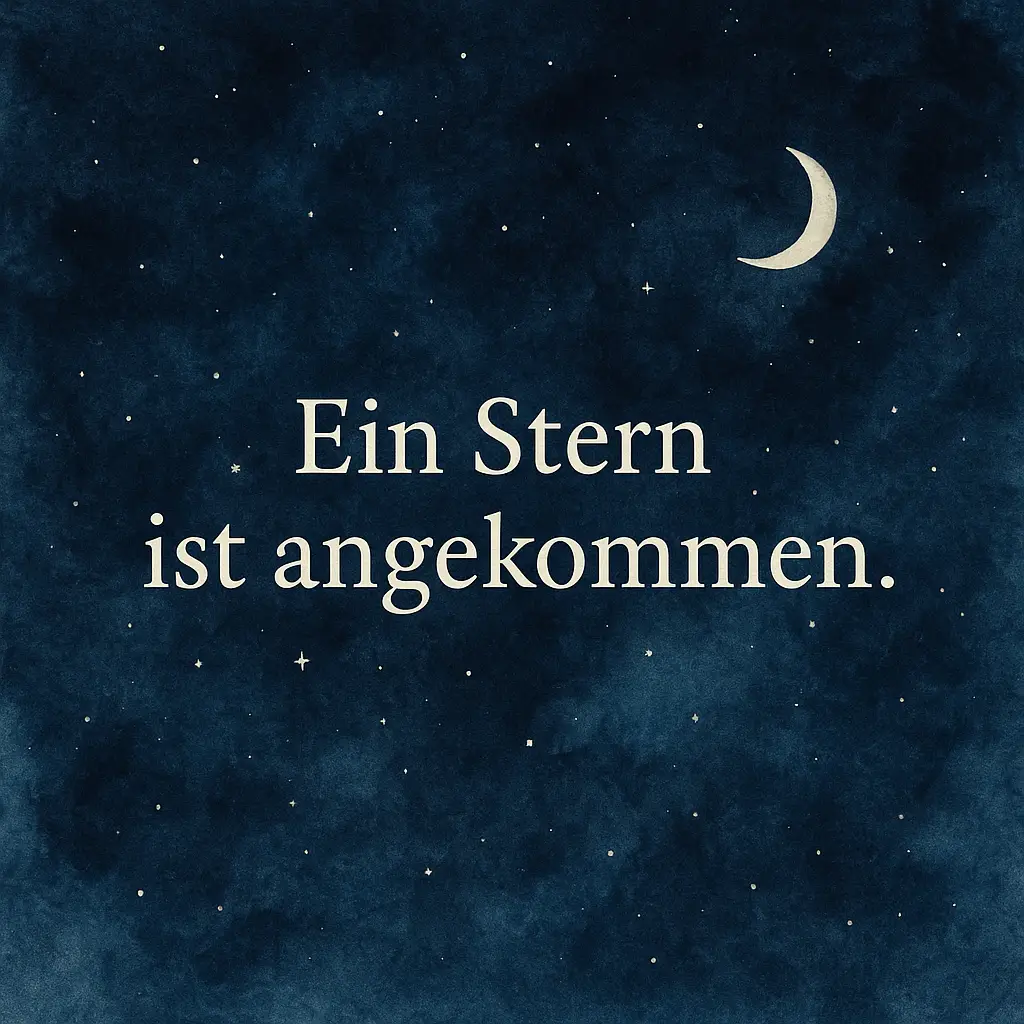 Abstrakte Aquarell-Himmel in Dunkelblau mit dezenten Sternen und einer kleinen Mondsichel.